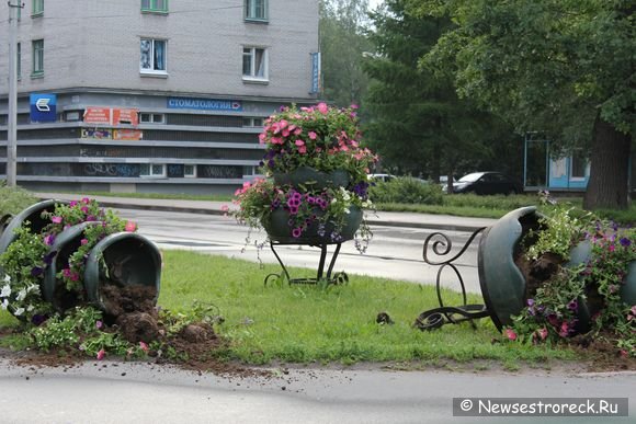 У военкомата вандалы опрокинули клумбы с цветами