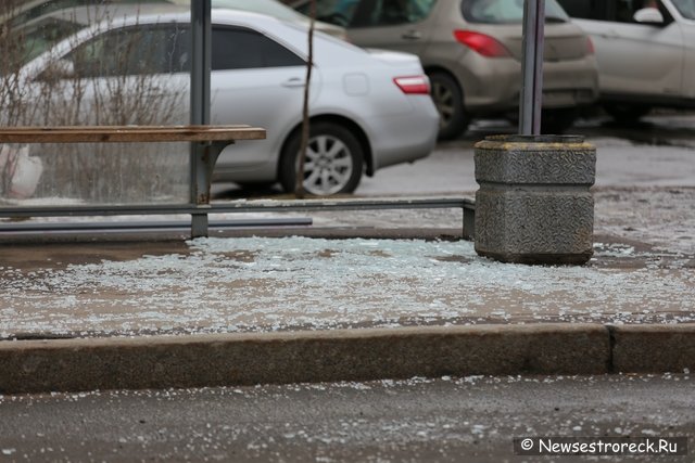 На автобусной остановке лопнуло стекло На автобусной остановке лопнуло стекло